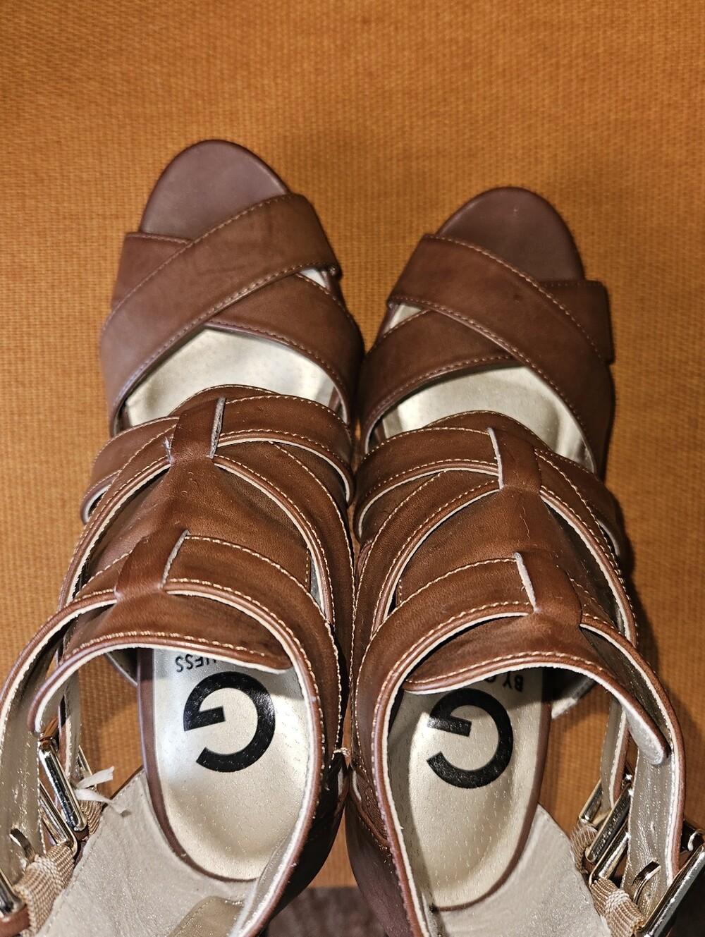 G BY GUESS Brown Women’s Strappy High Heel Sandals Sz 7M - Picture 8 of 10